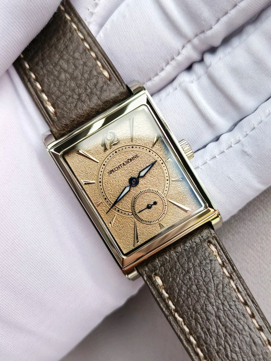 2026 Specht&Söhne Ultra Thin 7.5mm Rectangular Watch Japan Quartz Movement Small Seconds Sandblasted Dial Grey Leather Strap Watch