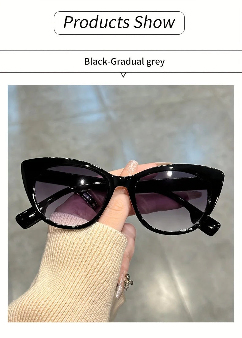 New Glossy Red Black Color-Block Gradient Cat-Eye Sunglasses Chic Women's Glasses with Anti-Glare Lenses for Fashionable Travel