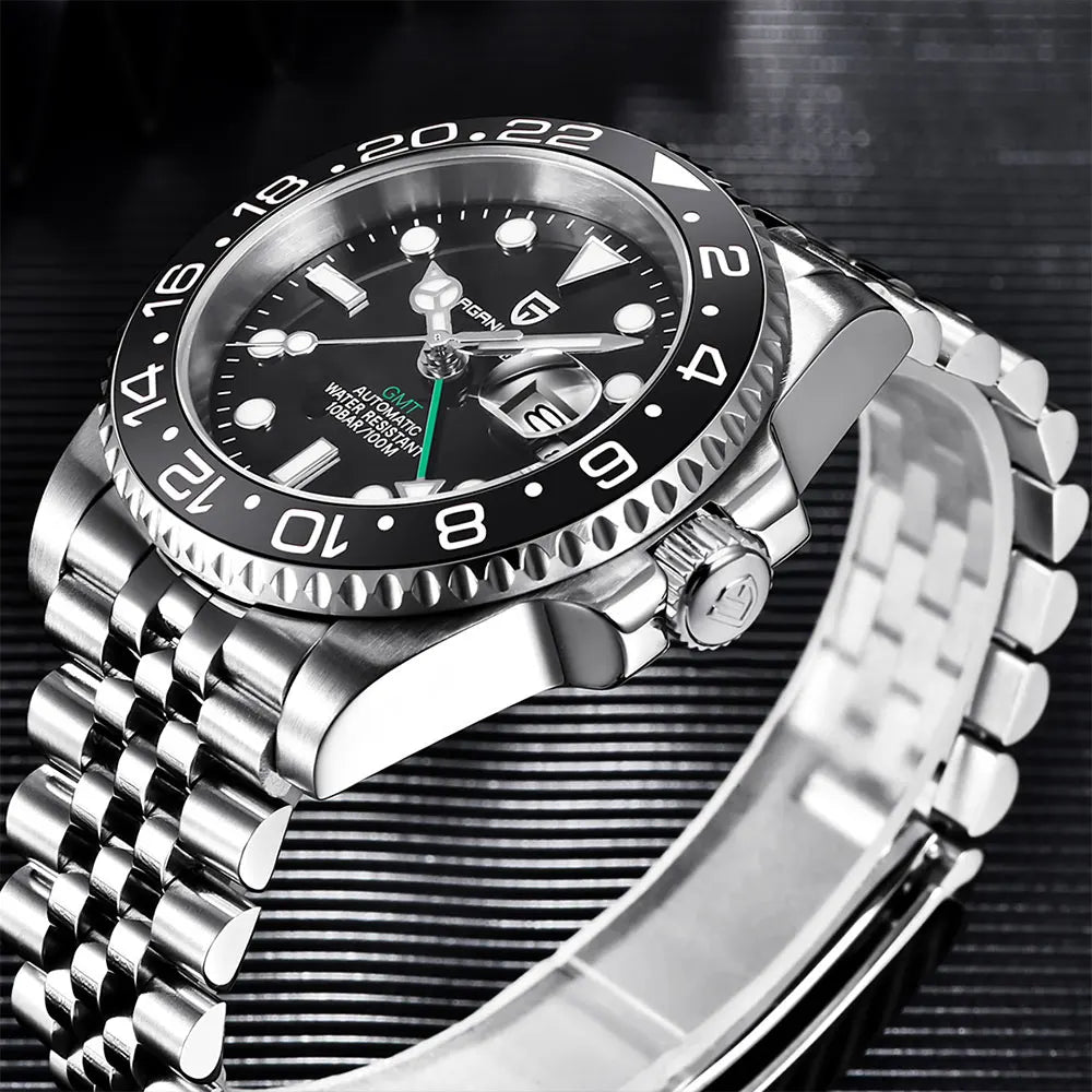 PAGANI DESIGN Men Watch GMT40mm Mechanical Watch Top Brand Sapphire Glass Stainless Steel Waterproof Clock RelogioMasculino gift