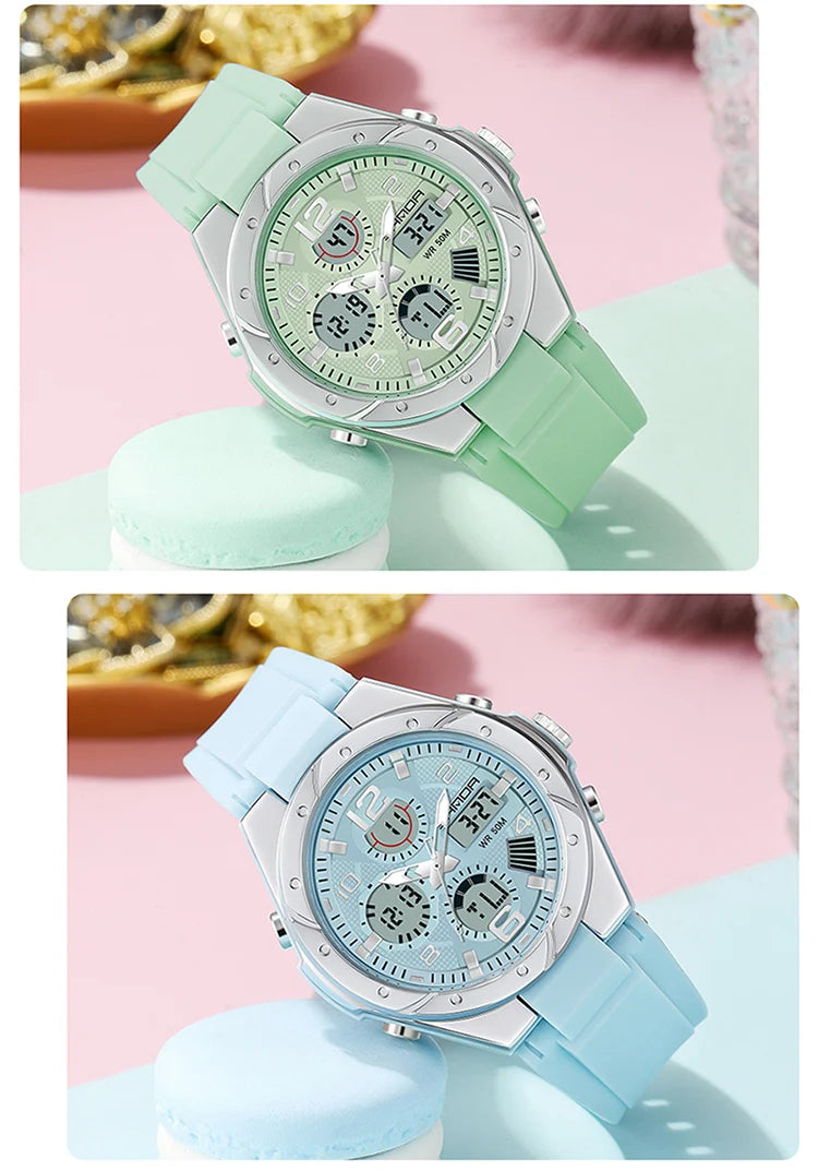 SANDA Top Brand New Lady Luxury Ms LED Digital Sport Watch Leisure Fashion Quartz Watch Women Girl Military 50M Waterproof Watch