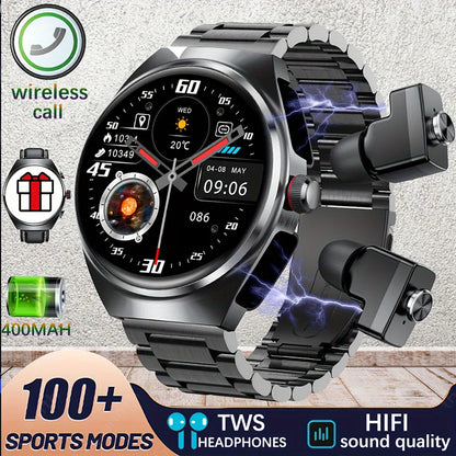 2026 New Smart Watch 2 in 1 With Earphone Smartwatch Bluetooth Call Men Watch Track Heart Rate Monitor Play Music SmartWatch