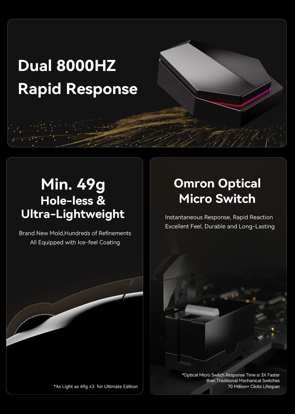 ATK X1 Series Wireless Bluetooth Mouse Paw3950/Ultra 8k Lightweight 49g Three Mode Mouse Fps Gamer Mouse Custom Gift