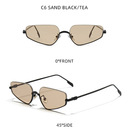 Vintage Semi-Rimless Polygon Punk Sunglasses Women 2026 Luxury Brand Cat Eye Metal Small Frame Sun Glasses Ladies Classic Shades