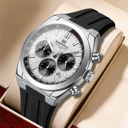 NAVIFORCE men’s wristwatch – Luxury and sporty style, quartz movement, 24-hour display, date window, chronograph, water-resistant – Gift idea for men