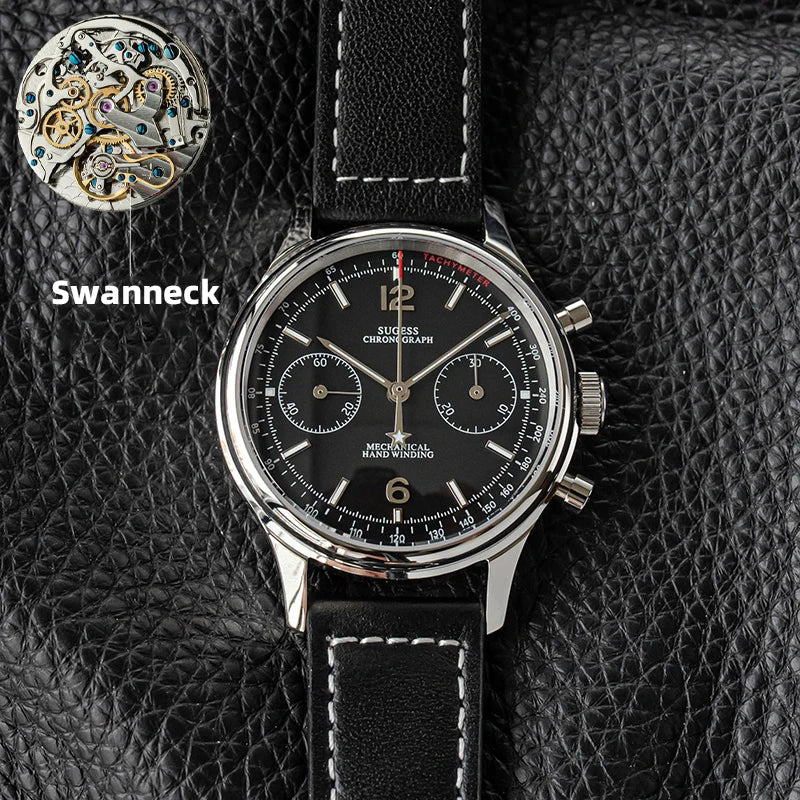 40mm Men's Army Watch 1963 Pilot Mechanical Sugess Panda Wristwatch Sapphire Air Force Watch Chronograph Official ST1901 Movement