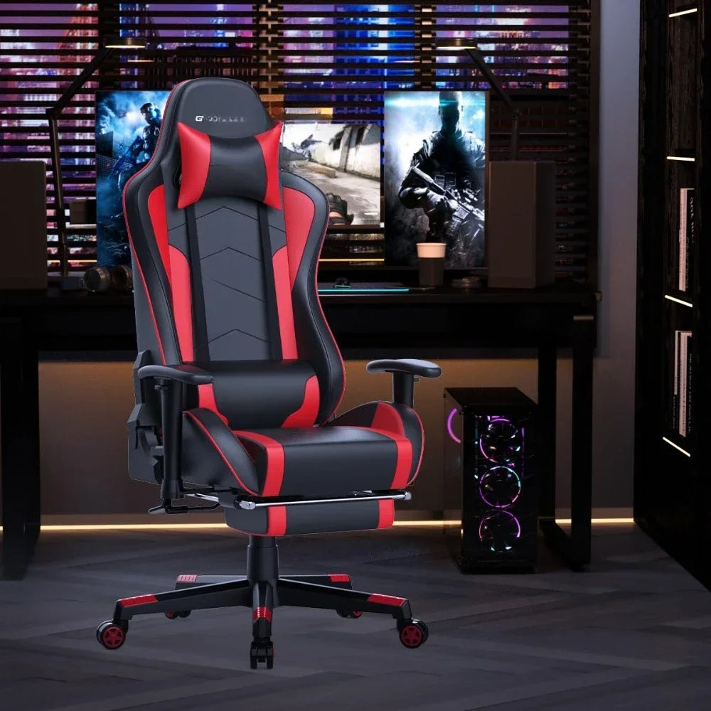 Ergonomic Gaming Chair with Footrest, Bluetooth Speakers, Reclining Computer Desk Chair, Adjustable Height Video Game Chair for Office