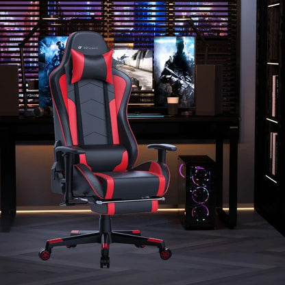 Ergonomic Gaming Chair with Footrest, Bluetooth Speakers, Reclining Computer Desk Chair, Adjustable Height Video Game Chair for Office
