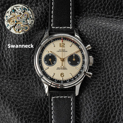 40mm Men's Army Watch 1963 Pilot Mechanical Sugess Panda Wristwatch Sapphire Air Force Watch Chronograph Official ST1901 Movement