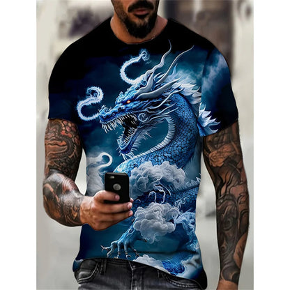 T-Shirt mit Drachen- und Phönix-Motiv für Herren – Tiermotive – 3D-bedruckte T-Shirts – Sommer – Freizeit – Kurzarm – Rundhalsausschnitt – Oversize – Streetwear-T-Shirts – Oberteile