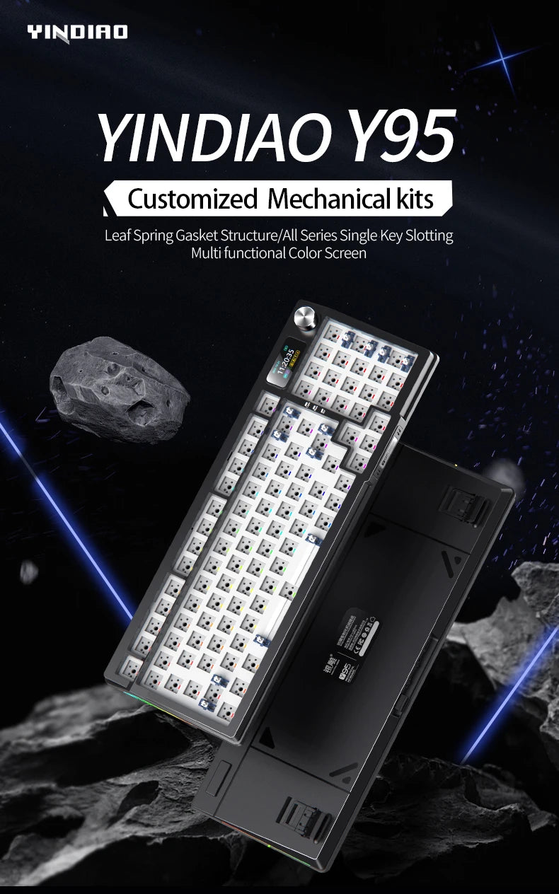 YINDIAOY95 Keyboard Kit Hotswap TFT Screen Full RGB Backlit 2.4GHz Bluetooth Wireles Custom DIY Mechanical Keyboard