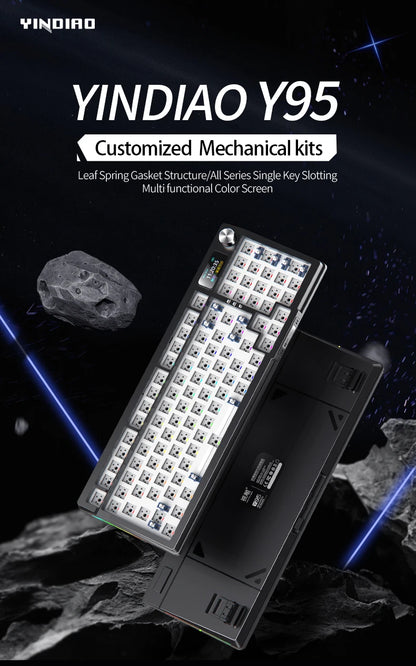 YINDIAOY95 Three Mode Mechanical Keyboard Hot Swap RGB Gaming Keyboard DIY Kit with Customize Display