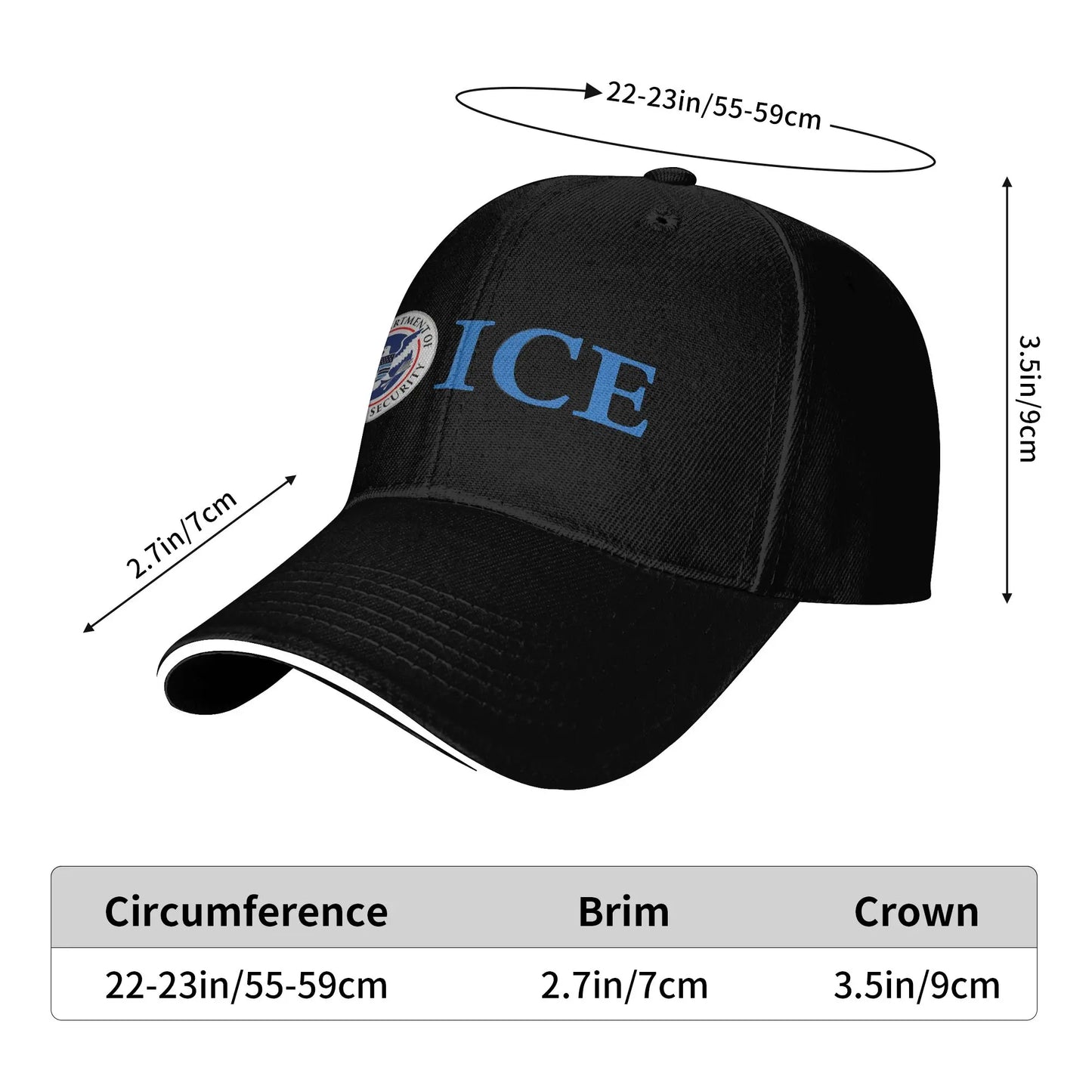 Immigration and Customs Enforcement  ICE  Casual Baseball Cap  Hiking Fishing Trucker Hat Summer Men Fashion Baseball Caps