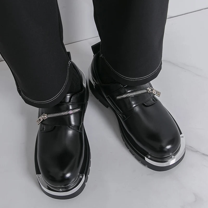 Men's Thick-Soled Leather Shoes Designer's Personalized Style Leisure Party Office Outdoor Fashion Street Black White Shoes