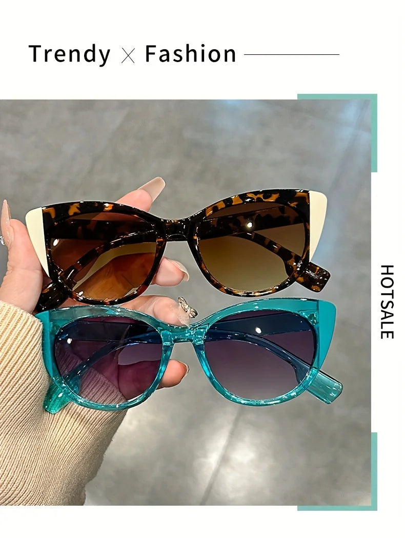 New Glossy Red Black Color-Block Gradient Cat-Eye Sunglasses Chic Women's Glasses with Anti-Glare Lenses for Fashionable Travel