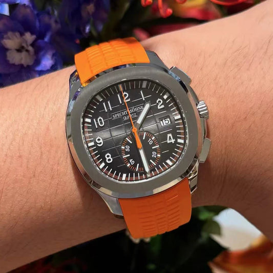 Specht & Söhne New Classic 5167 Men's Watch Orange Color Sapphire Crystal Rubber Strap Sports Male Quartz Watches 50M Waterproof