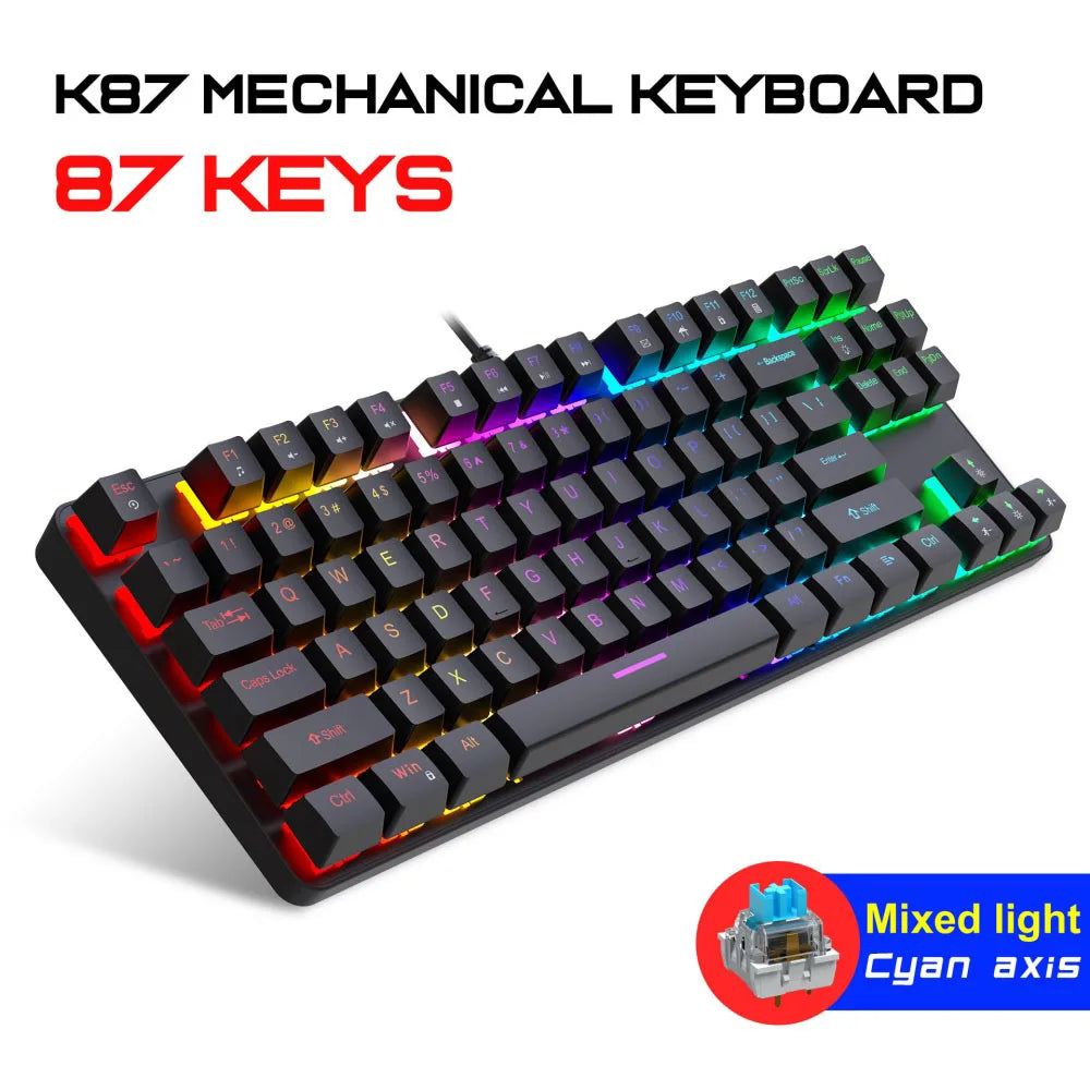 New Computer Keyboard Waterproof Portable Gaming Keyboard Backlit Ergonomics Colorful Keyboard Computer Accessories 87 Keys Usb