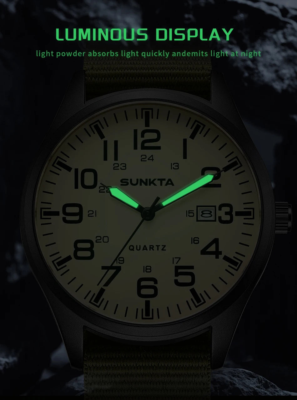2026 SUNKTA Top Luxury Mens Watch Fashion Casual Quartz Wristwatches Luminous 30M Waterproof Nylon LIGE Watches Men Gifts Reloj