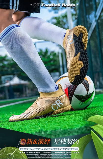 Scarpe da calcio per bambini antiurto sulla punta, chiusura con lacci, tacchetti corti antiscivolo, resistenti all’usura e traspiranti, per partite su erba all’aperto