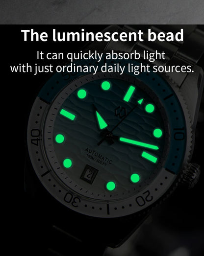 40mm Diver Watch Texture Men's Watches Automatic Mechanical Sapphire Waterproof 150 Meters Luminous Comes With Rubber Strap