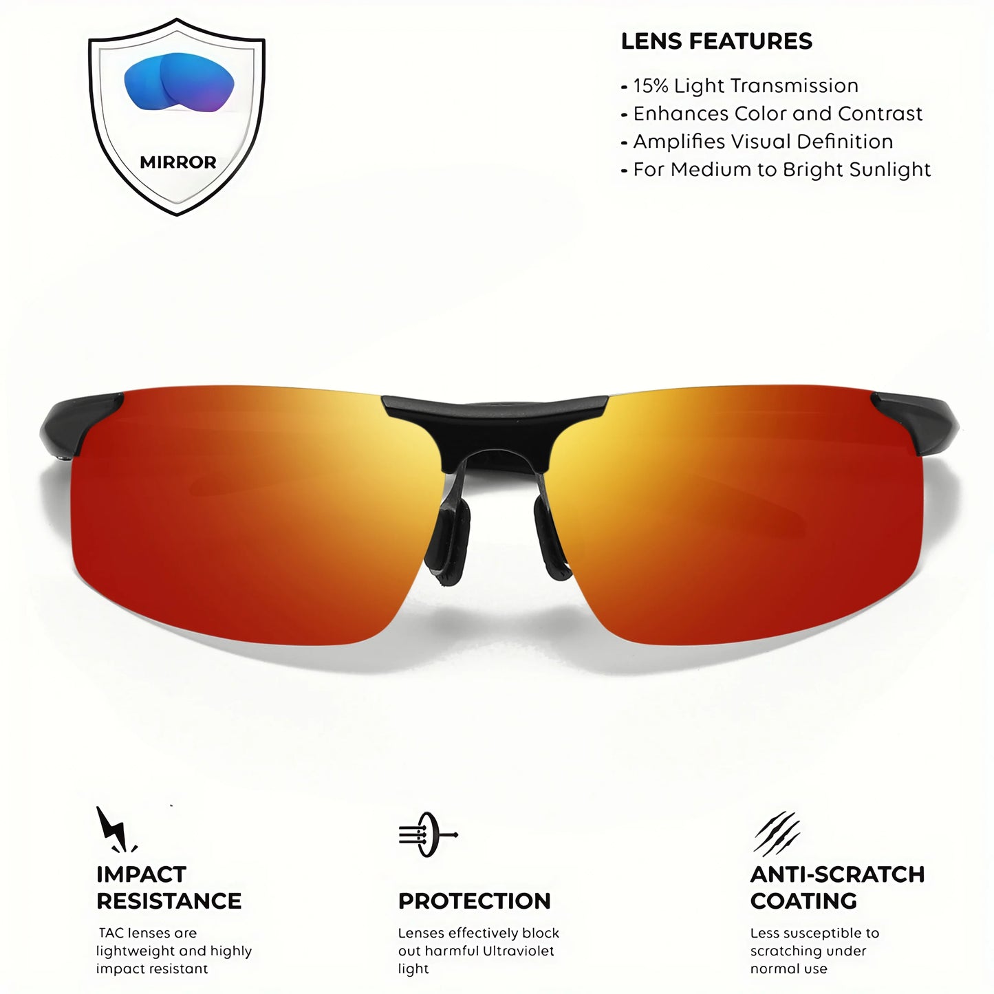 Classic Retro Semi-Rimless Square Polarized Sunglasses - Lightweight PC Frame & Spring Hinges, UV400 Unisex for Driving, Fishing