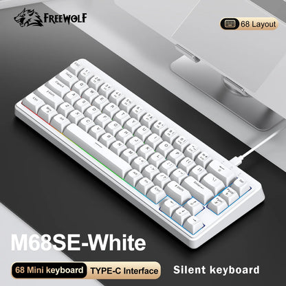 FREEWOLF M68SE Mini-Tastatur mit 68 Tasten, kabelgebunden, RGB-Hintergrundbeleuchtung, Type-C, 68-%-Layout, kompakt, für Gaming, Büro, PC und Laptop