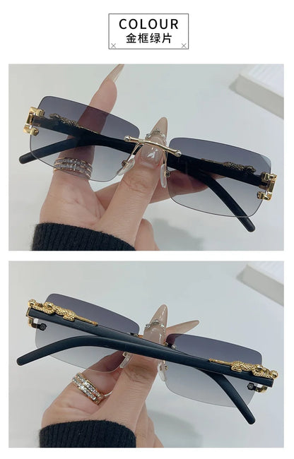 1 Pc Fashionable Women Men Sunglasses Frameless Rectangular Personalized Sunglasses for Daily Life Vintage Sun Glasses