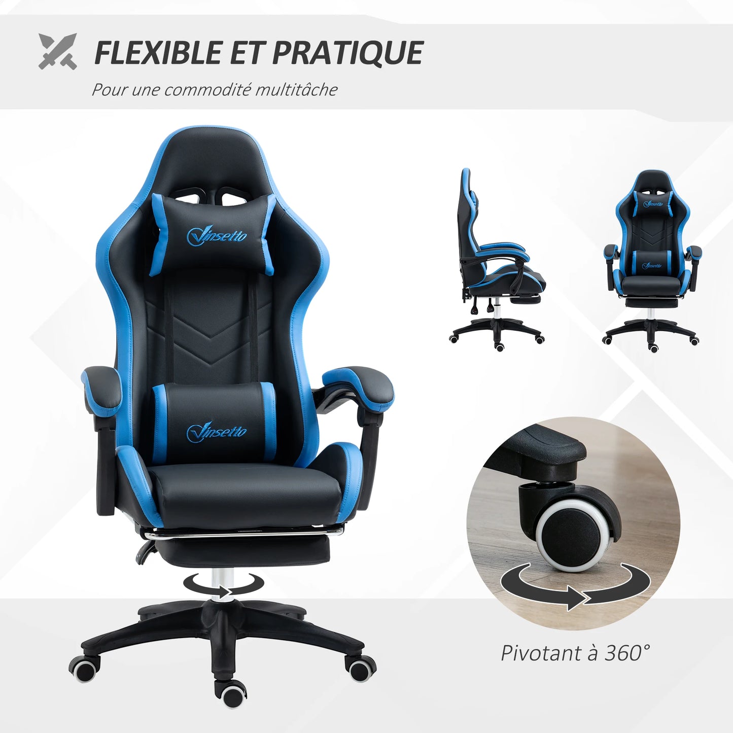 Gaming Chair with footret, Ergonomic Gaming Chair with Lumbar Cushion, head, Gaming Chair, Adjustable heights compitter Chair