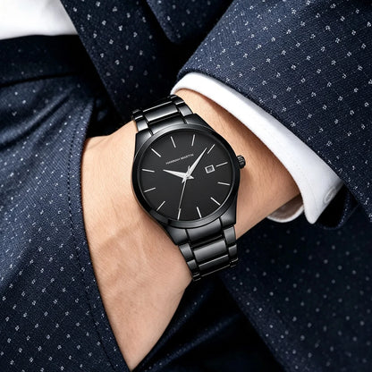 Hannah Martin férfi karóra, rozsdamentes acél tok, kvarc szerkezet, 41 mm-es számlap, üzleti stílus, naptárkijelzéssel (utánzat)
