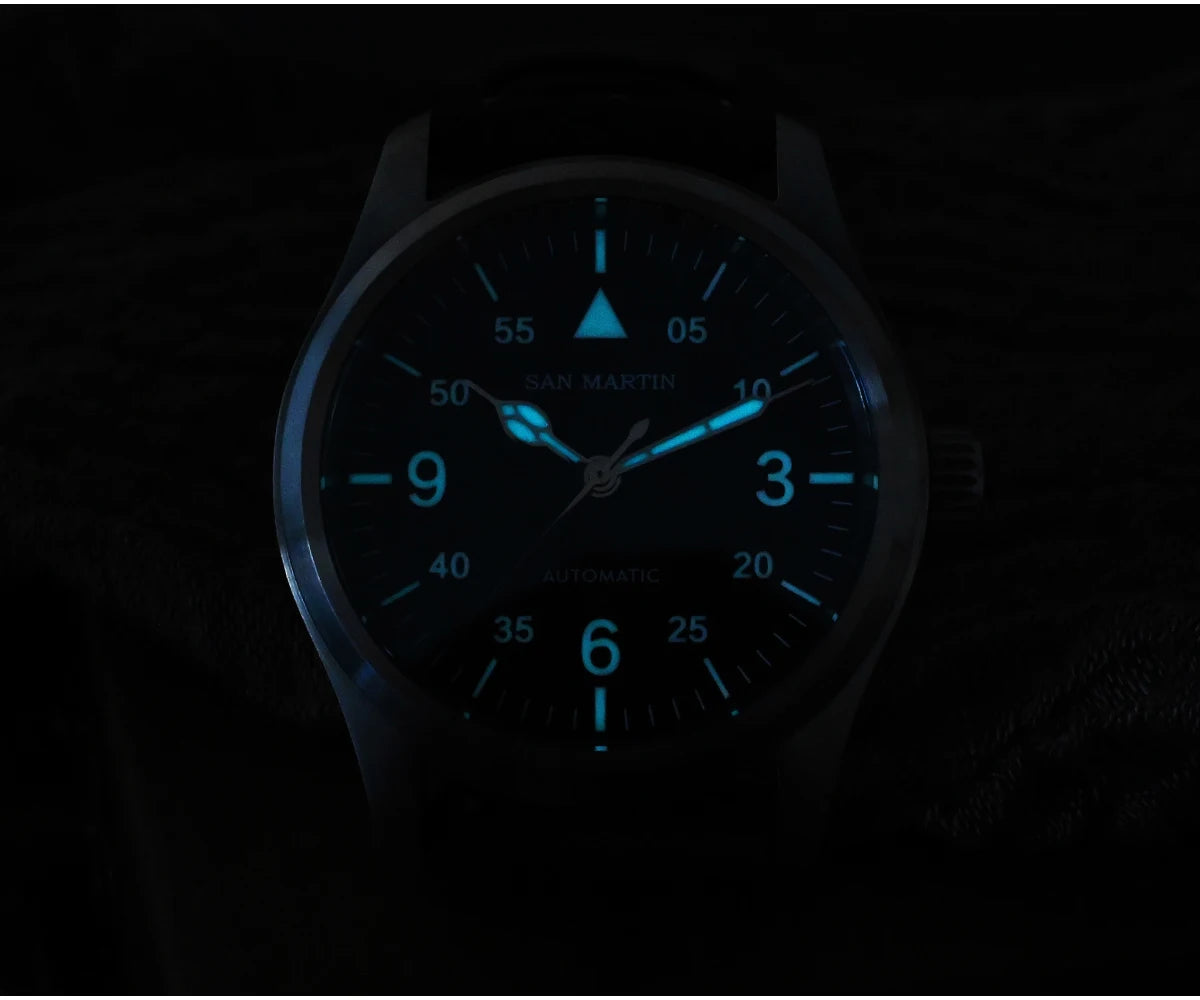 San Martin Men Pilot Watch 37mm Miyota 8215 Fashion Simple Style Military Automatic Mechanical Watches 100m Waterproof BGW-9