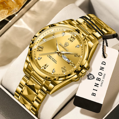 Montre-bracelet à quartz pour homme BINBOND – Style professionnel, luxueuse, lumineuse, robuste et durable, étanche, avec affichage automatique de la date et du jour de la semaine.