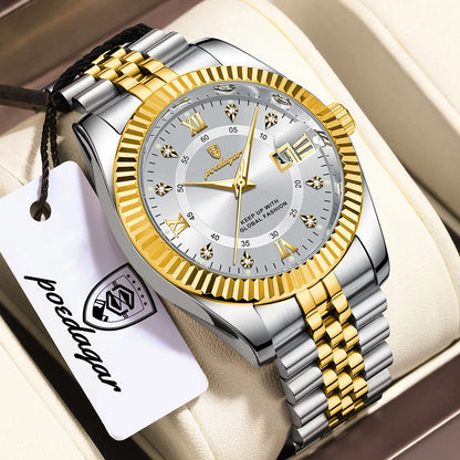 POEDAGAR Business Luxury Men Wristwatch Waterproof Luminous Date Military Man Watch Stainless Steel Fashion Men's Quartz Watches