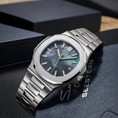 Orologio da uomo Sugess automatico meccanico da polso, movimento Miyota 9015, quadrante MOP, luminoso, impermeabile 5bar, bracciale di lusso S466