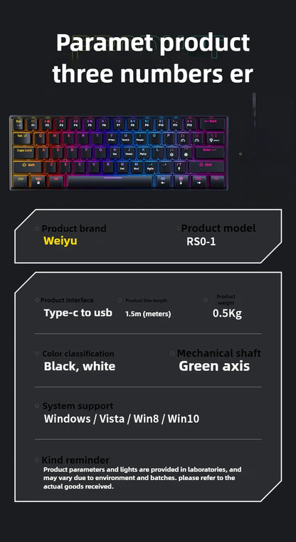 Wired Mechanical keyboard gaming 60 clavier blanc key board office all white tastiera meccanica teclado blanco gamer teclados