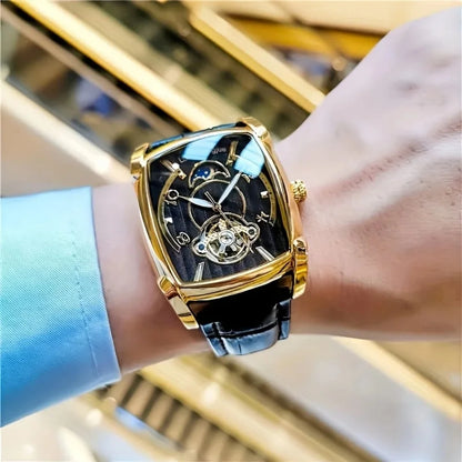 [Luksusur med mekanisk tourbillon] Let luksusur med mekanisk tourbillon til mænd – Fuldautomatisk model i topklasse, trendy »skelet«-design, ideelt til et professionelt outfit o