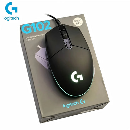 Ratón gaming con cable Logitech G102, 8000DPI, efecto óptico esports, ratón G102 USB con cable para PC