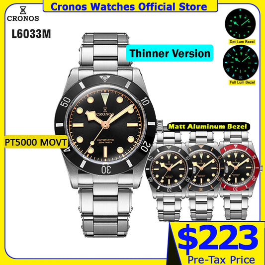Cronos Luxury Men Watch 37mm Diver BB54 Vintage Automatic Wristwatches Female End Links Sapphire 20 Bar L6033