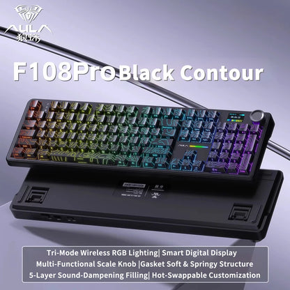 AULA F108 PRO Mechanische Tastatur, individuelles 100-%-Layout, RGB-Hintergrundbeleuchtung, kabellose Bluetooth-Verbindung, HiFi-Switch, Gaming-Tastatur