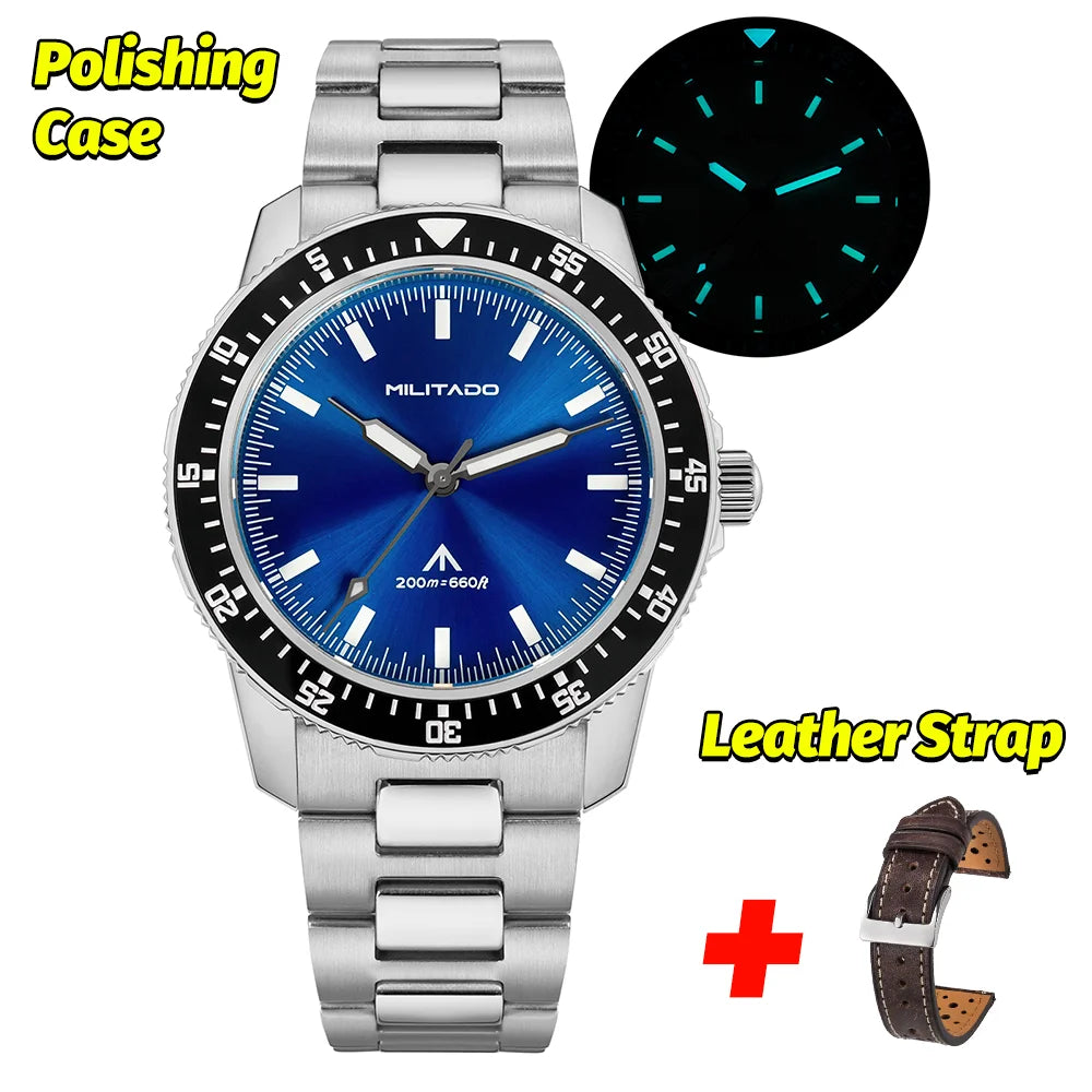 MILITADO  ML25 Quartz Dive Watch VH31 Sweep Second Sapphire Crystal 200M Waterproof BGW9 Lume Ceramic Bezel Men Watch