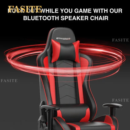Ergonomic Gaming Chair with Footrest, Bluetooth Speakers, Reclining Computer Desk Chair, Adjustable Height Video Game Chair for Office