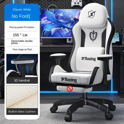 Ergonomic Gaming Chair with Latex Seat Cushion, Adjustable Backrest, Dual Headrest, 4D Pneumatic Lift, Office Computer Chair