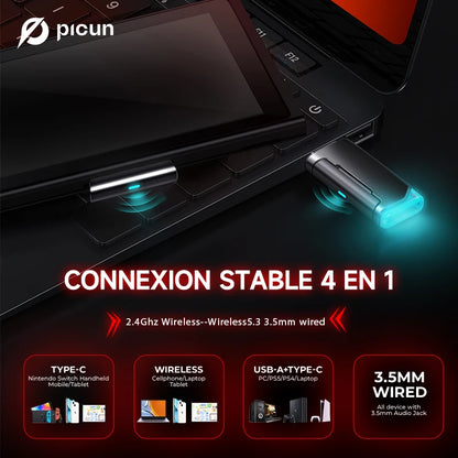 Auscultadores Gaming Sem Fios Picun G2 Bluetooth 5.3 – Som Surround 7.1, Microfone ENC, Bateria de 100H, Auscultadores de Baixa Latência para PC, PS5, PS4, Switch e Mobile