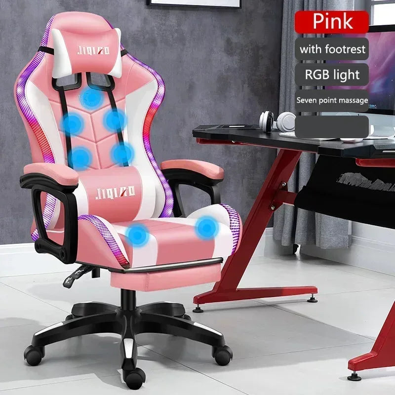 Ergonomic Gaming Chair with Massage Function, RGB Light Swivel Recliner Office Chair, Adjustable High Quality Computer Gamer Chair