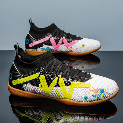 Men's Sports IC Indoor Flat Bottomed Football Shoes Adult High-Tops Wear-Resisting Training Shoes Teenagers Non-Slip Shoes