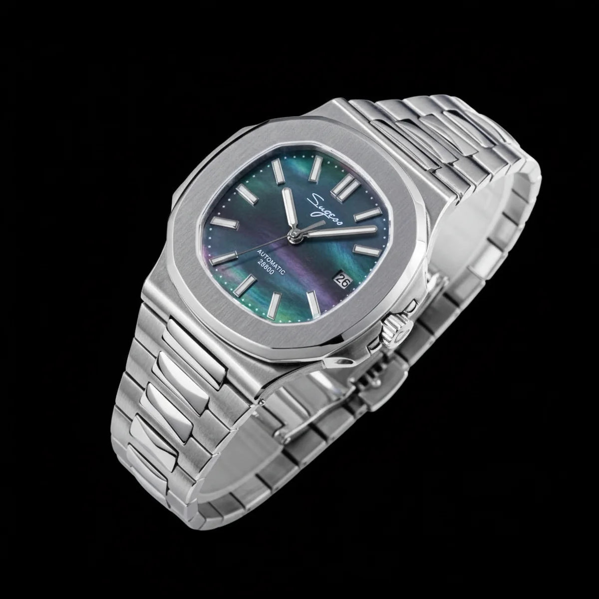 Orologio da uomo Sugess automatico meccanico da polso, movimento Miyota 9015, quadrante MOP, luminoso, impermeabile 5bar, bracciale di lusso S466