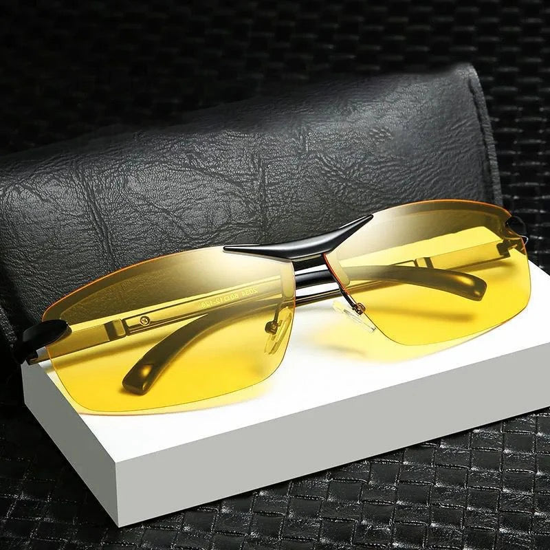 Fashion Fit Rimless Sunglasses Men Women Photochromic Sun Glasses Color Changing Polarized Fishing Car Driving Yellow Glasses