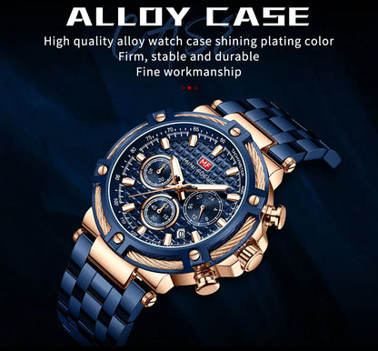MINI FOCUS Black Stainless Steel Quartz Watch Men Fashion Luminous Dress Wristwatch with Date 24-hour Display Chronograph 0470