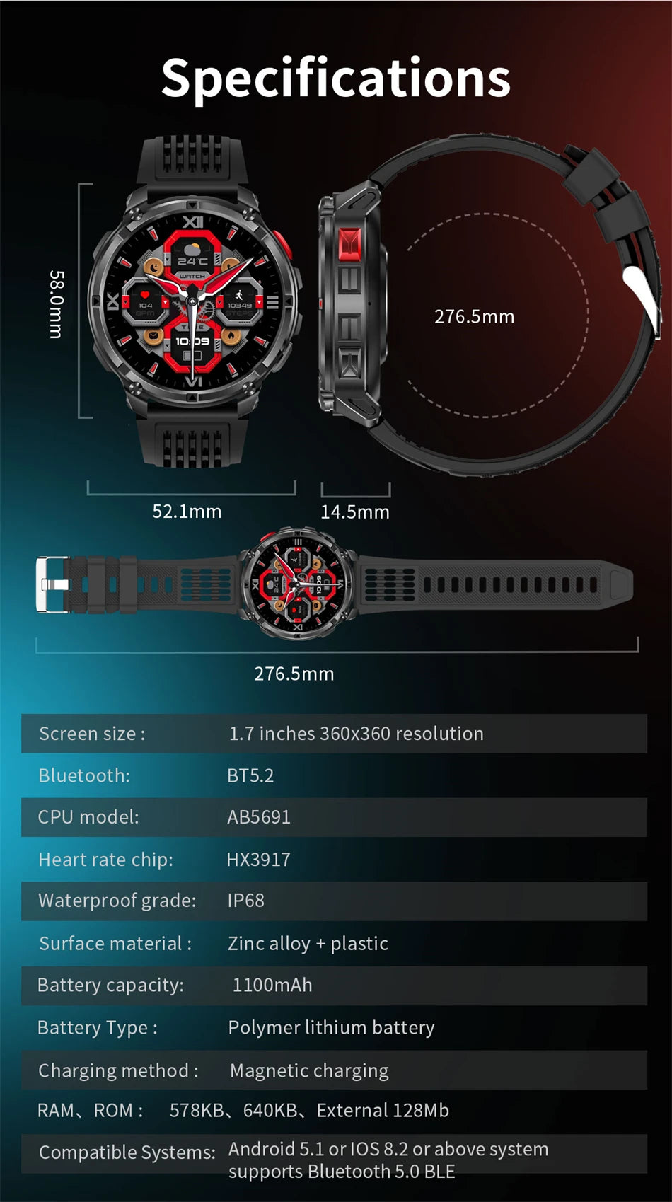 New Original 1100mAh Battery Men Smart Watch Outdoor GPS 10ATM Waterproof Bluetooth Call Sport Smartwatch For Android IOS Phones