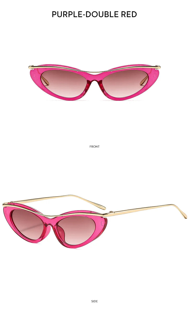 Fashion Small Cat Eye Sunglasses Women 2026 Luxury Brand Punk Metal Frame Sunglass Vintage Sexy Traveling Eyewear UV400 Shades