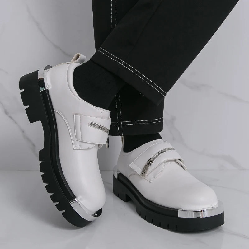 Men's Thick-Soled Leather Shoes Designer's Personalized Style Leisure Party Office Outdoor Fashion Street Black White Shoes