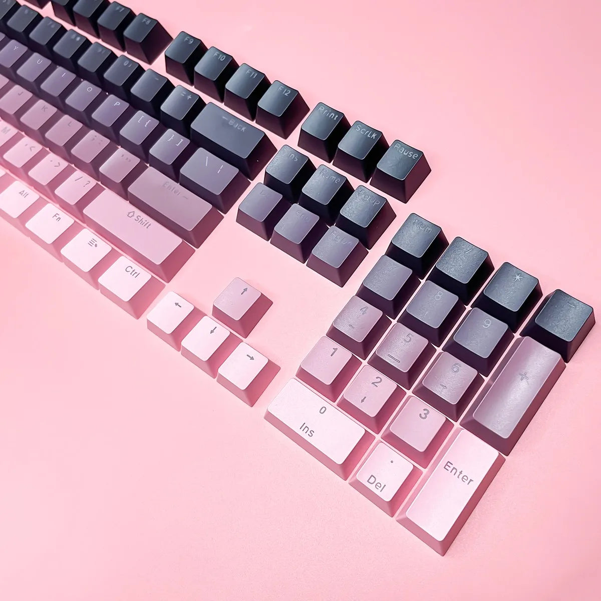 Teclas gamer RGB con retroiluminación degradada para teclado mecánico con interruptores MX, perfil OEM, PBT, blanco y azul, distribución ISO, teclas DIY
